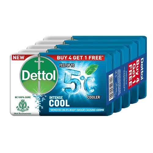 Dettol Intense Cool Bathing Soap Bar with Menthol (Buy 4 Get 1 Free - 125g each)-0