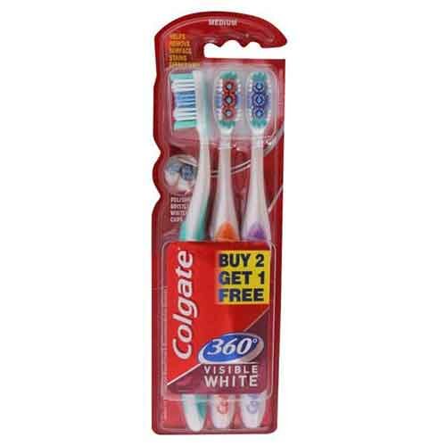 Colgate 360 Degree Visible White (Medium) Toothbrush (Buy 2 Get 1 Free)-0