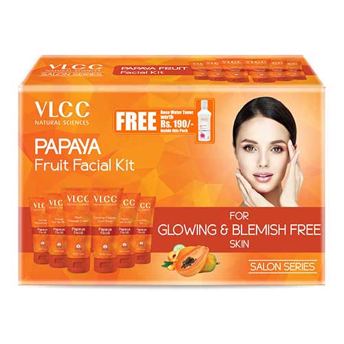 VLCC Papaya Fruit Facial Kit + FREE Rose Water Toner(Pack of 300gm + 100ml)-0